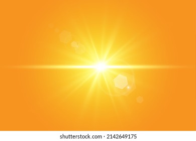 Warm sun on a yellow background. Leto.bliki solar rays.Оrange yellow background.