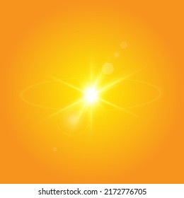 Warm sun on a yellow background. sun rays.Light effect.