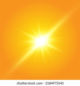 Warm sun on a yellow background. sun rays.Light effect.