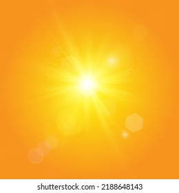 Warm sun on a yellow background. sun rays.Light effect.