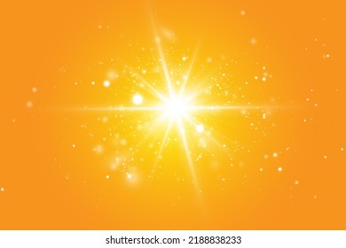 Warm sun on a yellow background. Leto.bliki solar rays.Оrange yellow background.