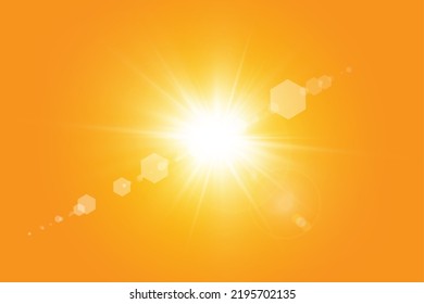 Warm sun on a yellow background. Leto.bliki solar rays.Оrange yellow background.