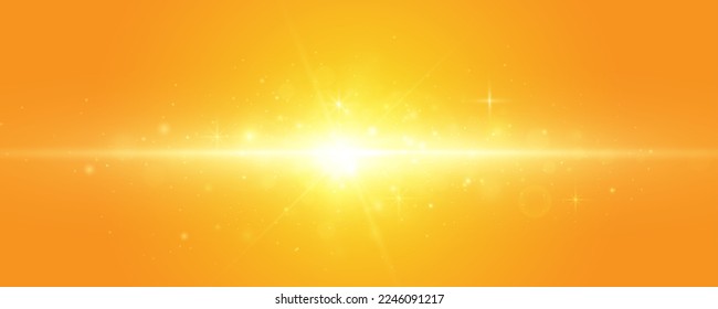 Warm sun on a yellow background. sun rays.Light effect.