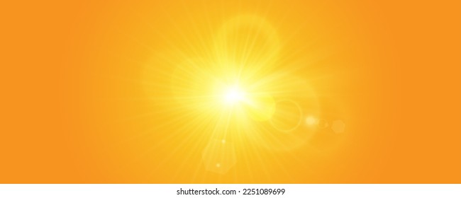 Sol cálido sobre un fondo amarillo. rayos solares. Efecto ligero.