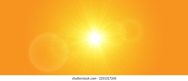 Warm sun on a yellow background. sun rays.Light effect.
