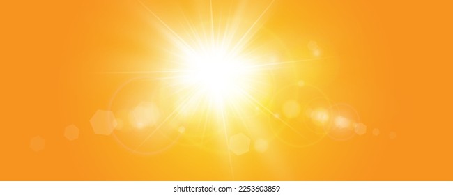 Warm sun on a yellow background. sun rays.Light effect.