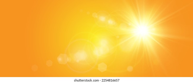 Warm sun on a yellow background. sun rays.Light effect.