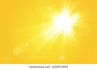 Warm sun on a yellow background. Leto.bliki solar rays.Оrange yellow background.