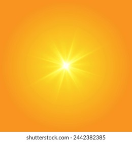 Warm sun on a yellow background. Leto.bliki solar rays	