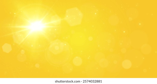 Warm sun on a yellow background. Leto.bliki solar rays.Оrange yellow background.