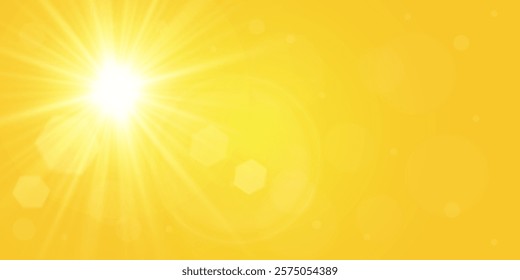 Warm sun on a yellow background. Leto.bliki solar rays.Оrange yellow background.