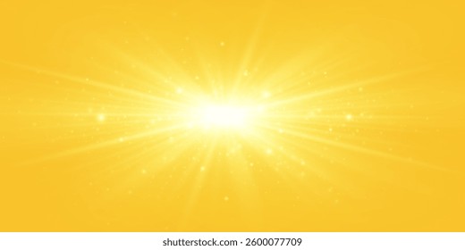 Warm sun on a yellow background. Leto.bliki solar rays.Оrange yellow background.
