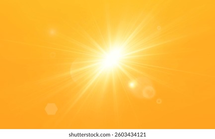  Warm sun on a yellow background. Leto.bliki solar rays