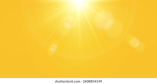 Warm sun on a yellow background. Leto.bliki solar rays.Оrange yellow background.