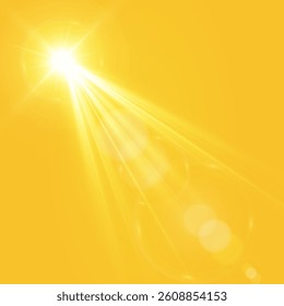 Warm sun on a yellow background. Leto.bliki solar rays.Оrange yellow background.