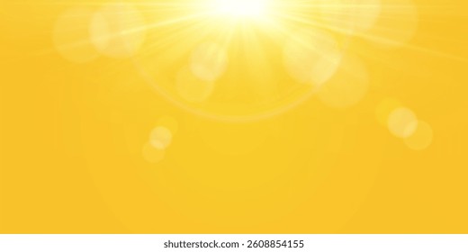 Warm sun on a yellow background. Leto.bliki solar rays.Оrange yellow background.