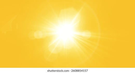 Warm sun on a yellow background. Leto.bliki solar rays.Оrange yellow background.