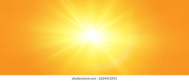  Sol cálido sobre un fondo amarillo. Leto.bliki rayos solares