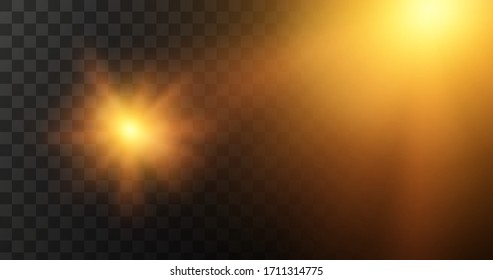 Warm sun rays, vector illustration. Blurred light effect.