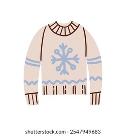 Warm sweater for autumn or winter design . Knitted woolen sweater. Cold season. Vector illustration in flat style isolate on white . Doodle cartoon illustration cozy winter elements.