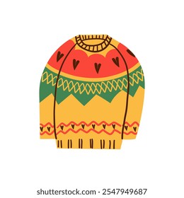 Warm sweater for autumn or winter design . Knitted woolen sweater. Cold season. Vector illustration in flat style isolate on white . Doodle cartoon illustration cozy winter elements.