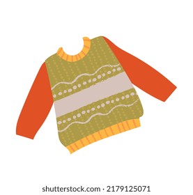 Warm sweater icon. Autumn season elements and symbols, fall. Beautiful and bright clothing to protect against wind and rain in cold weather. Fashion and style, trend. Cartoon flat vector illustration