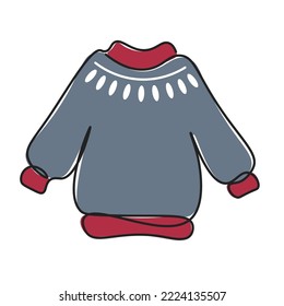 warm sweater jacket drawn in one line. Symbol of Christmas and New Year. Vector illustration isolated on white background