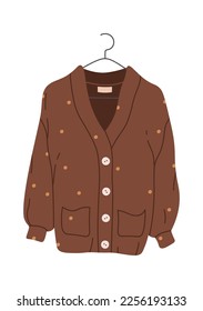 Suéter cálido en la ropa colgante icono plano. Ilustración del vector