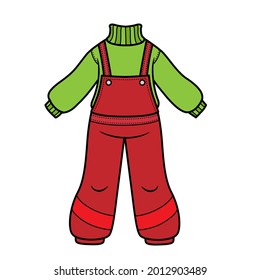 Warm sweater and winter or autumn warm jumpsuit color variation for coloring page isolated on white background