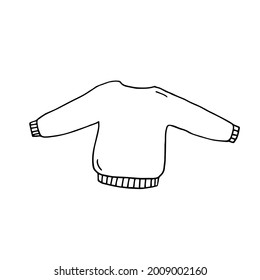 A warm sweater. Winter clothes. Cold weather. Fashion. Vector. Doodle. Hand-drawn illustration. Silhouette. Black and white outline. Coloring.