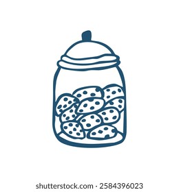 warm sweet cookie jar, hand drawn doodle of cookie inside the jar. vector illustration