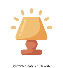 Warm table lamp illustration with glowing light rays, cozy reading nook graphic for home decor, bedtime story, night study design