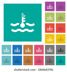 Warm temperature engine coolant multi colored flat icons on plain square backgrounds. Included white and darker icon variations for hover or active effects.