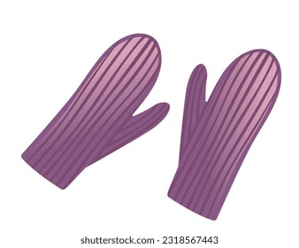 Warm textile pair of winter gloves purple color vector illustration on white background