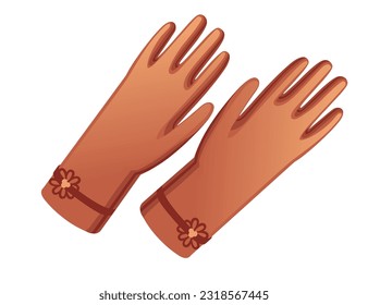 Warm textile pair of winter gloves brown color vector illustration on white background