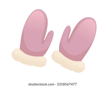 Warm textile pair of winter gloves pink color vector illustration on white background