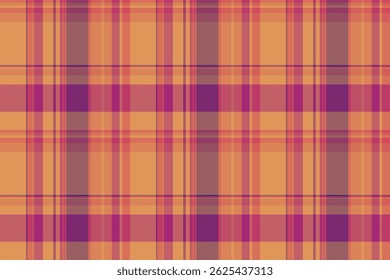 Warm, textured plaid pattern in orange and purple hues. Classic fabric design ideal for backgrounds, textiles, apparel, or cozy, vintageinspired projects.