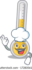 Warm thermometer chef cartoon design style wearing white hat