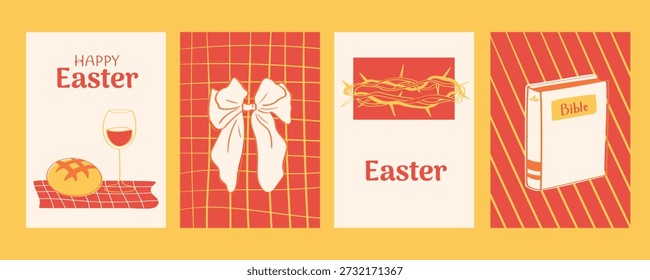 Warm Tone Easter Card Collection with Scripture Book, Crown of Thorns and Festive Meal Symbols