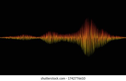 Warm tone sound wave glow in the dark. Abstract musical technology background. Heart rate monitor.  Digital sound volume wallpaper. 