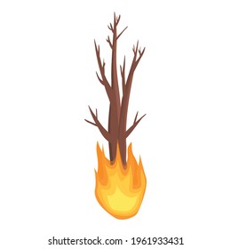 Warmes Baumbrennsymbol. Cartoon mit warmem Baum, brennender Vektorsymbol für Webdesign einzeln auf weißem Hintergrund