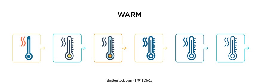 Warm vector icon in 6 different modern styles. Black, two colored warm icons designed in filled, outline, line and stroke style. Vector illustration can be used for web, mobile, ui