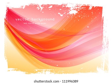 Warm vector smooth modern wavy background with grungy border