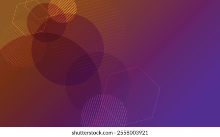 warm and vibrant abstract background showcasing geometric shapes like circles and hexagons in rich orange, purple, and yellow gradients with striped textures