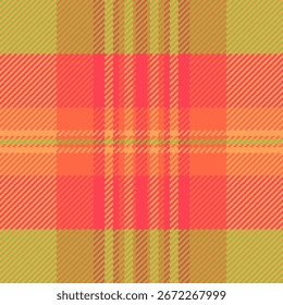 Patrón de cuadros cálidos y vibrantes en verde, naranja y coral.  Un diseño clásico y tejido ideal para fondos, textiles, moda o proyectos de diseño.  Celebración.