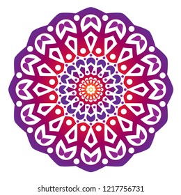 Warm violet vector water drop mandala on white background