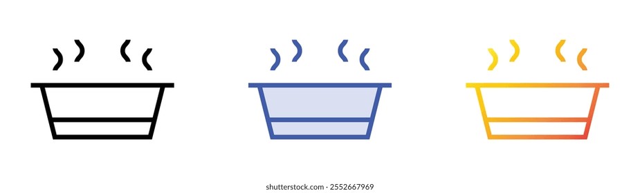 Icono de agua caliente. Lineal, relleno azul y diseño de estilo degradado aislado sobre fondo blanco