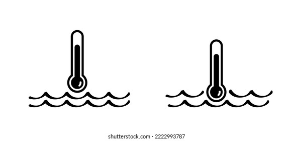 Temperatura de agua templada. Icono o símbolo de control automático de grupo de temperatura caliente. El diseño de la piscina, del mar o de la piscina. indicador de temperatura del agua