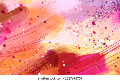 Warm watercolor background with red, orange, yellow shades. Abstract hand painted background with watercolor splashes. Vector illustration.