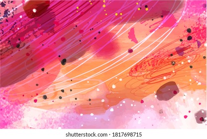 Warm watercolor background with red, orange, yellow shades. Abstract hand painted background with watercolor splashes. Vector illustration.